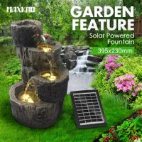 Solar Panel Powered Water Fountain Garden Features Outdoor Bird Bath 4 Tiers With Led Light