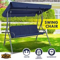 3 Seater Swing Chair with Cushion and Canopy for Outdoor Garden Patio Navy Blue