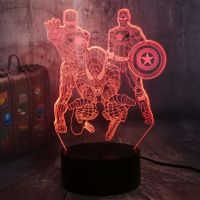 3D Visual Illusion Spiderman, Iron Man, Captain America 7 Color Changing Night Lamp The Avengers Light