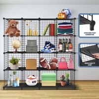 Metal Wire 16-Cube Organizer DIY Storage Modular Cabinet for Toys Books Clothes Black
