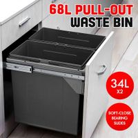 68L Pull Out Kitchen Bin Under Sink Dual Bins Cupboard Waste Recycling Bin