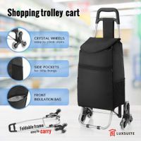 Foldable Aluminium Shopping Cart Trolley Dolly Bag w/ Tri Wheels Black