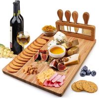 Bamboo Charcuterie Cheese Board Cutlery Knife Set with 4 knives set Gift for Birthdays, Christmas ,Housewarming
