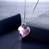 S925 Sterling Silver Heart with Crystal Necklace Pink/Platinum Plated