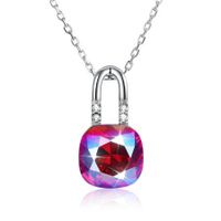 Sterling Silver Lock Crystal Pendant Necklace in Colour/Platinum Plated