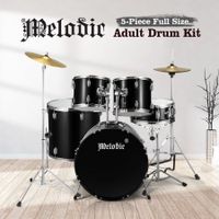 Melodic Full Size 5 Piece Drum Kit for Adult Junior Teen w/ Cymbals Pedal Stool