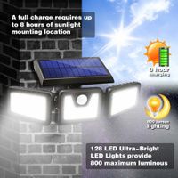 Solar Motion Sensor Lights Outdoor 3 Adjustable Heads, 270 Wide Angle Illumination, IP65 Waterproof, Security LED Flood Light