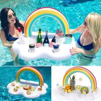 Inflatable Rainbow Ice Bar, Floating Drink Holders Ice Bucket Salad Fruit Serving Bar for Summer Outdoor Leisure Pool Party