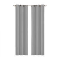 2x Blockout Curtains Panels 3 Layers Eyelet Room Darkening 132x213cm Grey