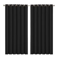 2x Blockout Curtains Panels 3 Layers Eyelet Room Darkening 240x230cm Black