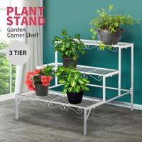 Levede Plant Stands Outdoor Indoor Metal White Flower Pot 3 Garden Corner Shelf