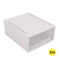 2x Plastic Wide Drawer Shoes Storage Boxes Stackable Clothes Kids Toys Organiser