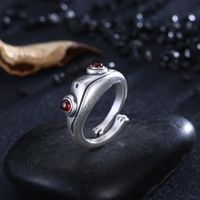 Sterling Silver Ring Frog Retro Personality Creative Animal Neutral Red Garnet Frog Opening Adjustable Ring Fine Jewelry