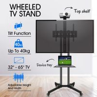 32"-65" Mobile TV Floor Stand Freestanding Television Bracket Swivel TV Mount w/ Shelf