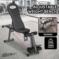 Genki Black Adjustable Weight FID Bench Fitness Home Gym with Elastic Ropes