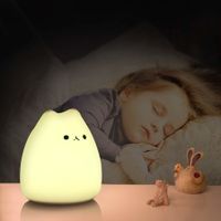 Portable Cute Kitty Silicone LED Night Lamp,Children Night Light with Warm White & 7-Color Breathing Modes, Touch Sensor Control
