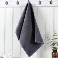 100% Cotton Waffle Weave Kitchen Dish Towels, Ultra Soft Absorbent Quick Drying Cleaning Towel, 13x28 Inches, 4-Pack, Dark Grey