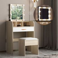 10 LED Dressing Table Dresser Makeup Vanity Table Stool Set with Drawers & Mirror