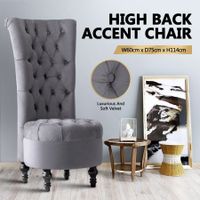 Luxury High Back Velvet Accent Chair Retro Lounge Chair Sofa Couch - Grey