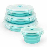 1 Set of 4pcs Round Collapsible Silicone with Airtight Lids for Kitchen,  Microwave and Freezer safe