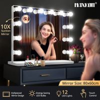 Makeup Mirror Light Up Vanity Mirror Hollywood Style Maxkon 12 LED Large w/ 3 Lighting Modes