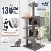 Petscene 130cm Plush Faux Fur Cat Tree and Cat Condo Scratching Exercise Gym Tower