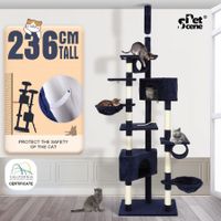 Cat Scratching Tree Post Climbing Tower Pole Playhouse with Rope Baskets Condos Perches 236cm Tall Multi Levels