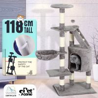 Cat Scratching Post Climbing Tree Pole Tower Plush Condo Playhouse Perches Dangling Rope Toys 118cm Tall