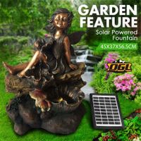 Outdoor Water Fountain Solar Garden Features Angel Bird Bath for Home w/ LED Light