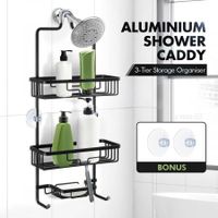 Aluminum Hanging Shower Caddy 3-Shelf Bathroom Organiser Storage Shelves Black