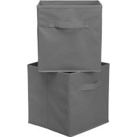 Collapsible Fabric Storage Cubes Organizer with Handles, Beige - Pack of 2(Grey)