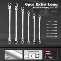 6 PCS Extra-Long 180Â° Flexible Double Ring Ratchet Spanner Set 72 Tooth Wrench Tool