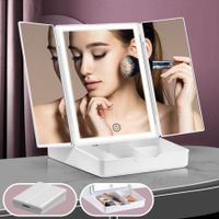 Maxkon Trifold Makeup Mirror Lights 3 Colours Lighting Modes Dimmable LED Touch Controlwith Makeup Tool Storage Box