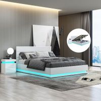 Modern White Leather Storage Bed Frame with LED - Queen