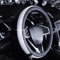 Luxurious Diamond Rhinestone Bling Leather Car Steering Wheel Cover  Universal fit 15"/38cm