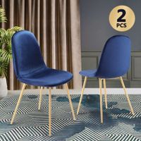 Soft Dining Chairs Velvet Kitchen Chairs Ergonomic Chair Set of 2 with Metal Legs, Blue