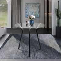 Round Glass Dining Table Kitchen Table with Three Metal Legs for Dining Room Living Room Office, 80x80x75cm