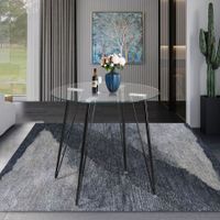 Round Clear Glass Dining Table Coffee Table Kitchen Table with Four Metal Legs, 80x80x75cm