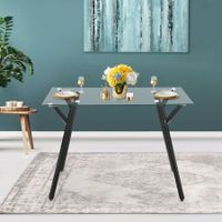 Rectangular Glass Dining Table Kitchen Table with Metal Legs for Dining Room Living Room Office, 110x70x75cm