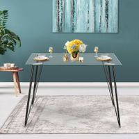 Rectangular Clear Glass Dining Table Coffee Table Kitchen Table with Metal Legs, 110x70x75cm
