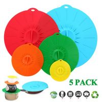 Elegant Live Set of 5 Heat Resistant Microwave Cover - Various Sizes Silicone lids for Bowls, Plate, Pots, Pans - StoveTop, Oven, Fridge and Freezer Safe.