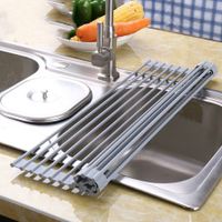 Over The Sink Dish Drying Rack Multipurpose Roll up Dish Drying Rack Extra Large Dish Drainer Roll-up Sink Drying Rack Silicone Foldable Dish Rack (Warm Gray)