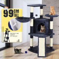 99cm Multi-Level Cat Scratching Post Play House Home Gym w/ Perches Basket Lounger Scratcher Ramp