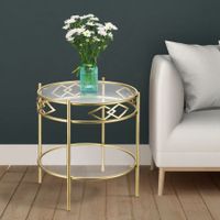 2-Tier Sofa Side Round Table Living Room Couch Tray Table