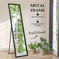 Mirror Floor Standing Mirror Multi purpose Full Length w/ Rectangle Metal Frame 36cm x 2cm x 142cm Black