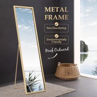 Mirror Floor Standing Mirror Multi purpose Full Length w/ Rectangle Metal Frame 36cm x 2cm x 142cm Gold