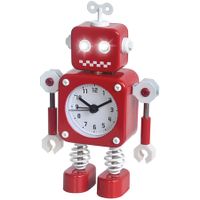 Robot Alarm Clock,Stainless Metal Non-Ticking Wake-up Clock with Flashing Eye Lights and Rotating Arm,Gift to Children (Red)