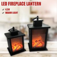 LED Portable Fireplace Lantern Candle Flameless Holder Charcoal Flame Lantern  Solar Lights Flickering Flame