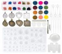 107PCS Silicone Resin Jewelry Casting Mold with Glitter and Flower Decoration DIY Artcraft Project Gift Pendant Making Tools Set for Beginners