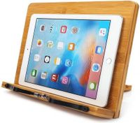 Bamboo Book Stand,wishacc Adjustable Book Holder Tray Bookstand